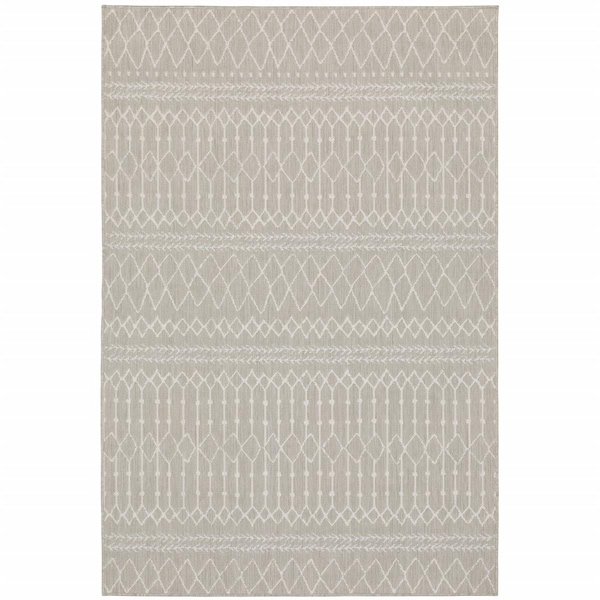 Homeroots 10 x 13 ft. Gray & Ivory Geometric Indoor & Outdoor Area Rug 389542 - main